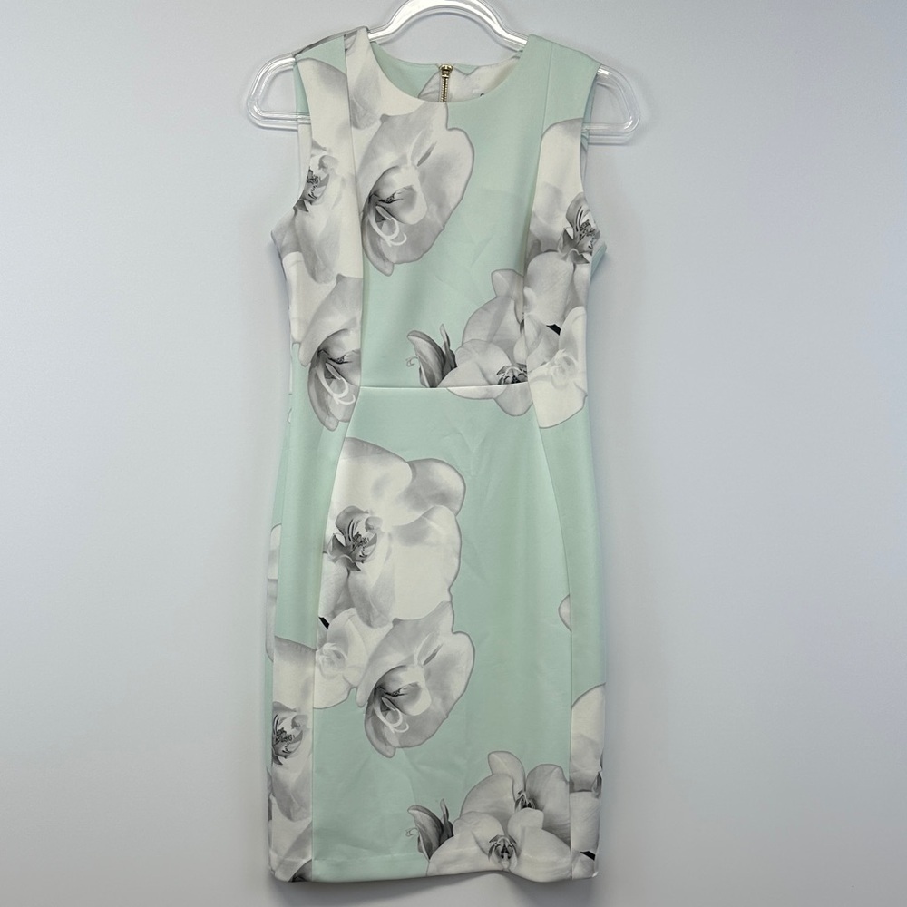 Calvin Klein Mint Green Floral Sleeveless Sheath Midi Dress Spring Career 6